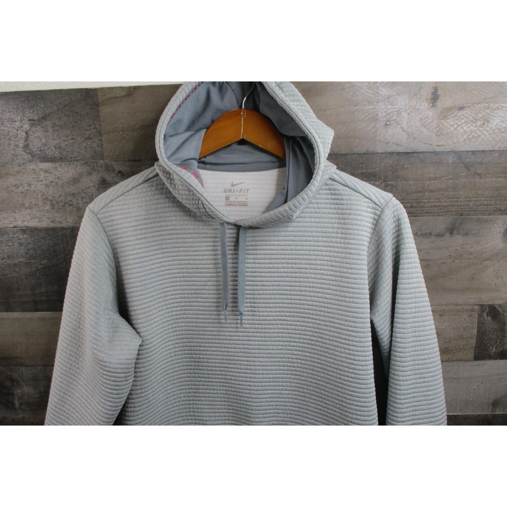 Nike Dri-FIT Hoodie Womens Large Light Gray Ribbed Pullover Athletic 727136-063